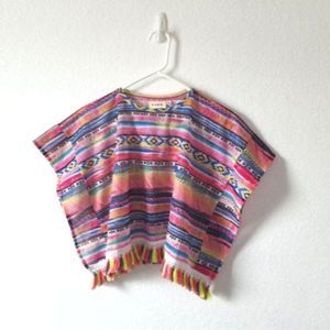 kidpik girl caftan top multicolor print tassle hem size S (7/8)